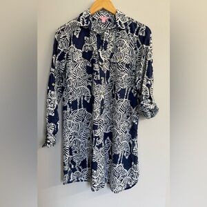 Lilly Pulitzer Captiva Tunic Dress Cover-up Navy/White Zebra Print Sz XS Preppy